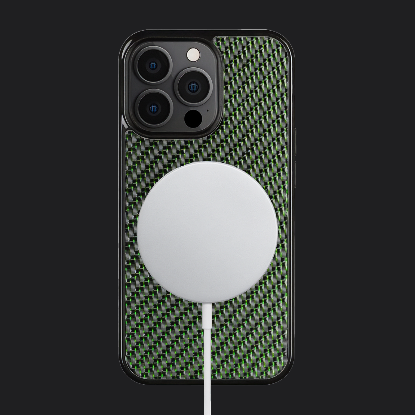 iPhone Carbon Fiber Case - Twill Weave Green Reflections