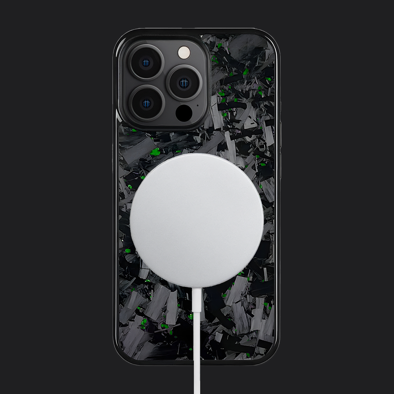 iPhone Carbon Fiber Case Forged - Long Strands Green Sparkles