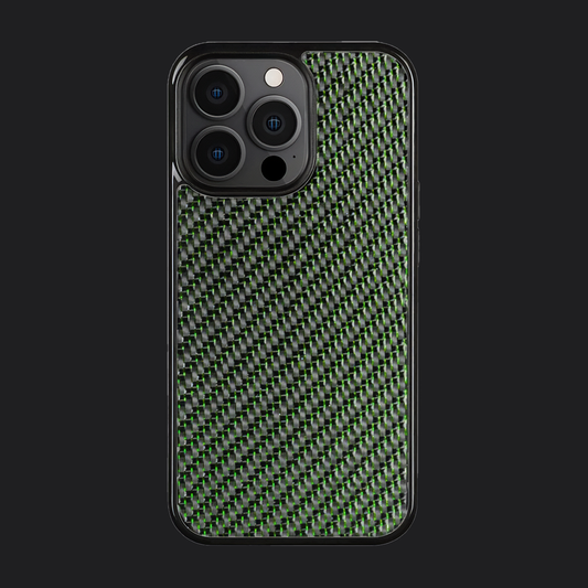 iPhone Carbon Fiber Case - Twill Weave Green Reflections