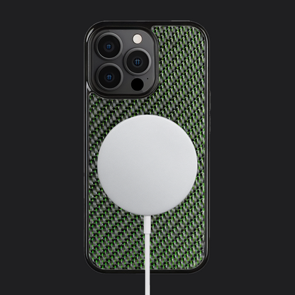 iPhone Carbon Fiber Case - Twill Weave Green Reflections