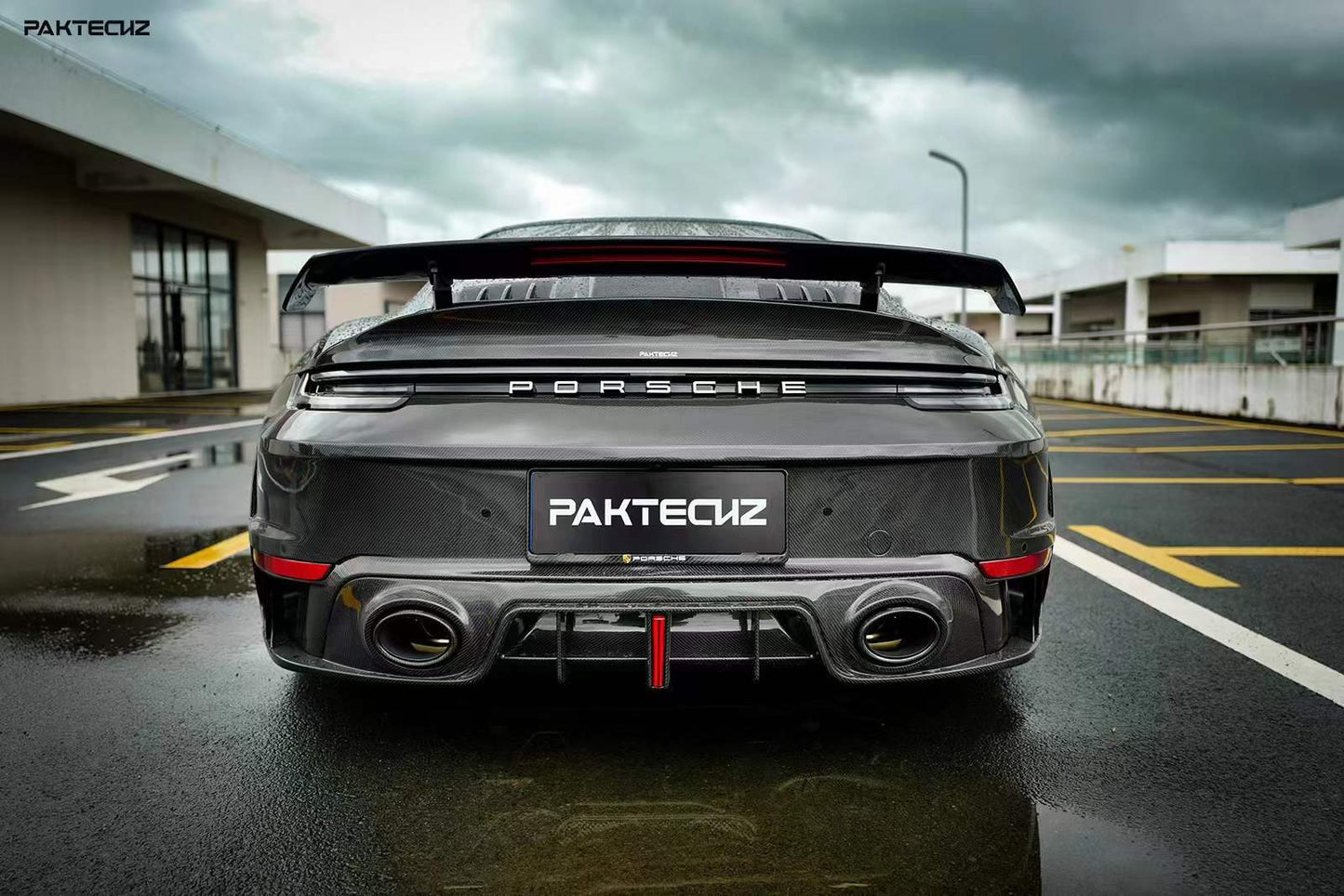 Dry Carbon Fiber Porsche Turbo S (992) Rear Diffuser + Bumper (Paktechz Design)