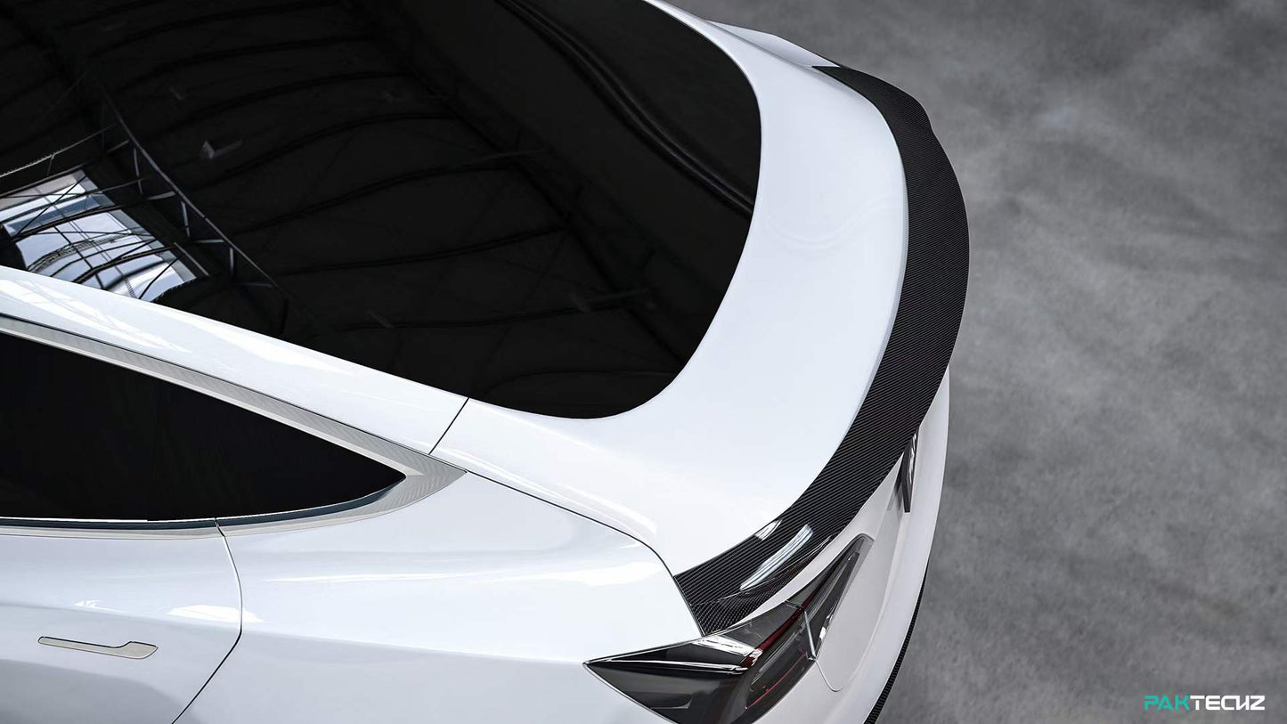 Dry Carbon Fiber Tesla Model 3 Ducktail Rear Spoiler (Paktechz Design)